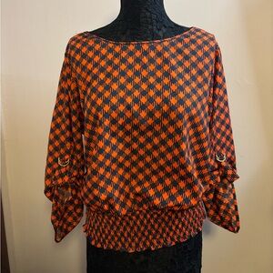 Michael Kors Orange and Black Geometric Blouse